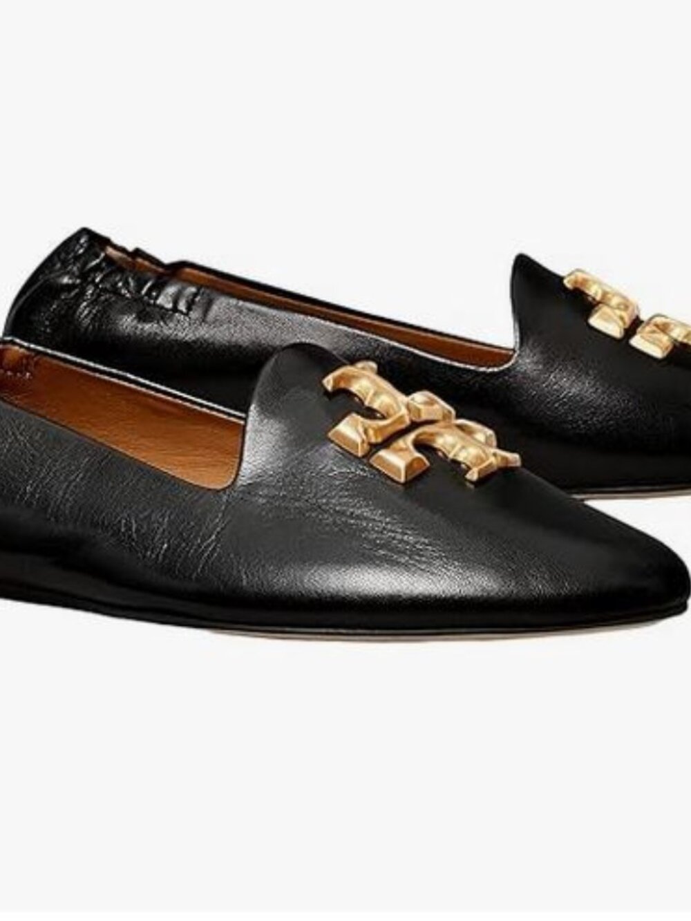 Brand New Tory Burch Women sz 6.5 Black Leather Eleanor Logo Buckle Flats 84922